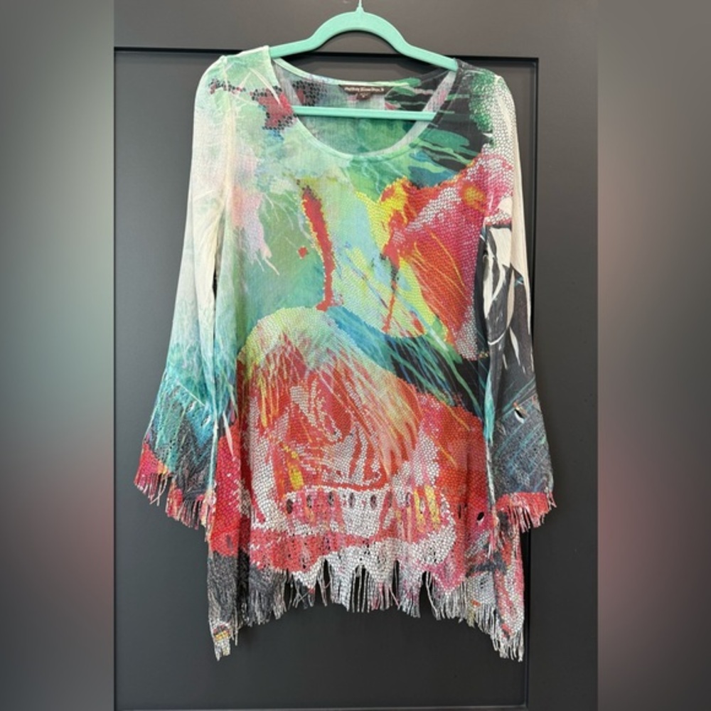 Mushbaby by Sienna Rose Colorful Bohemian Women's Fringed Tunic Top Size Medium